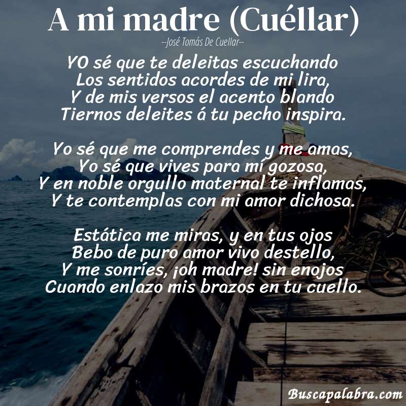 Poema A mi madre (Cuéllar) de José Tomás de Cuellar con fondo de barca