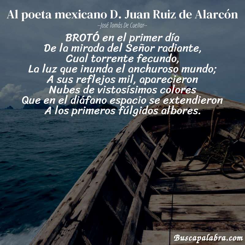 Poema Al poeta mexicano D. Juan Ruiz de Alarcón de José Tomás de Cuellar con fondo de barca