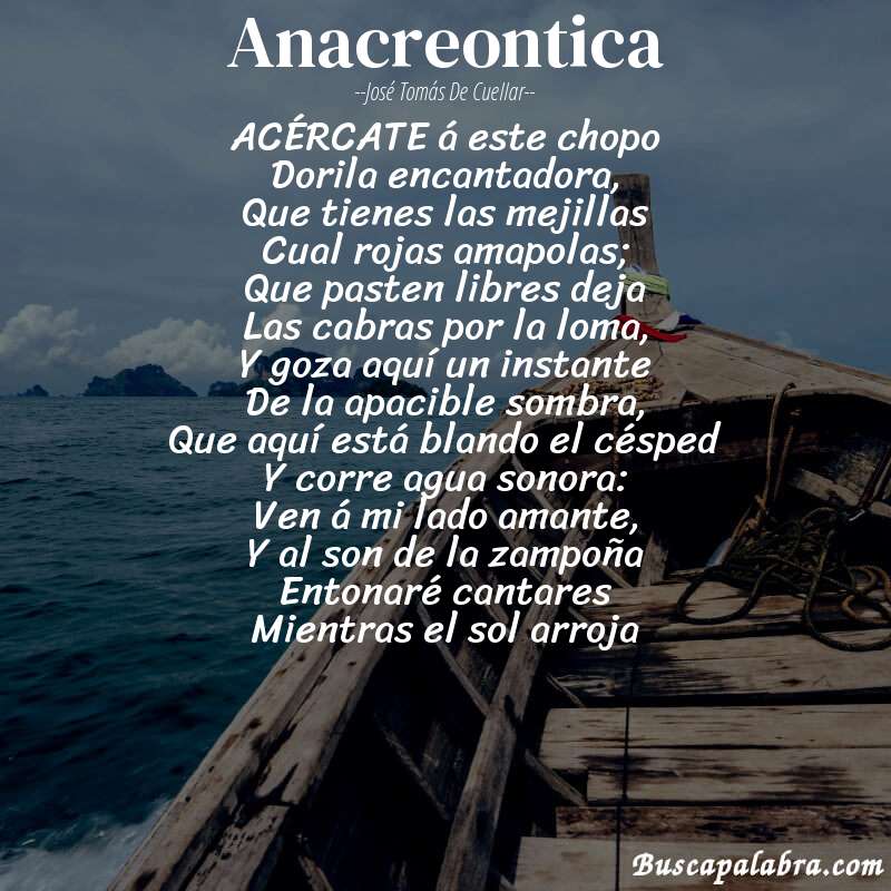 Poema Anacreontica de José Tomás de Cuellar con fondo de barca