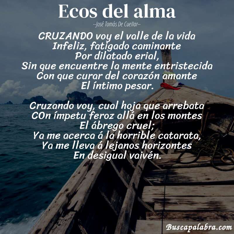 Poema Ecos del alma de José Tomás de Cuellar con fondo de barca