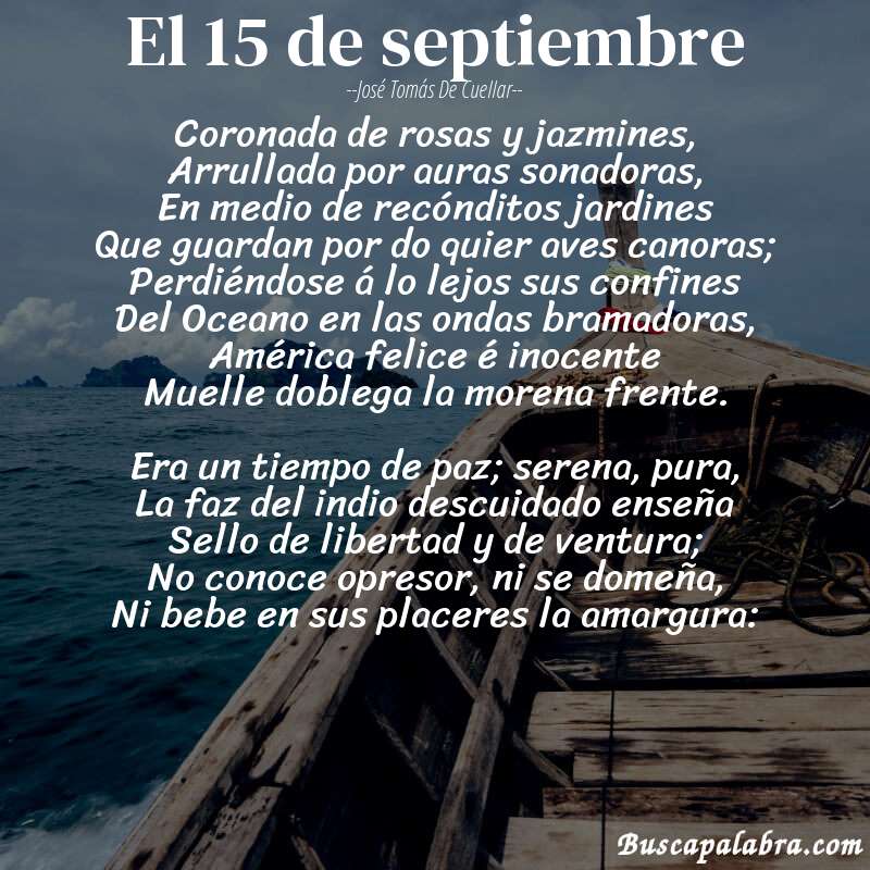 Poema El 15 de septiembre de José Tomás de Cuellar con fondo de barca