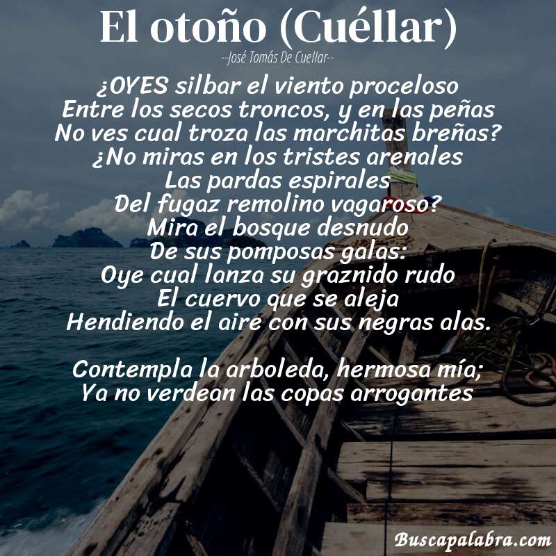 Poema El otoño (Cuéllar) de José Tomás de Cuellar con fondo de barca