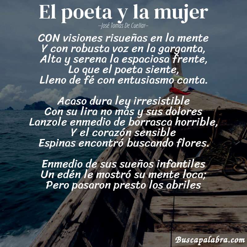 Poema El poeta y la mujer de José Tomás de Cuellar con fondo de barca