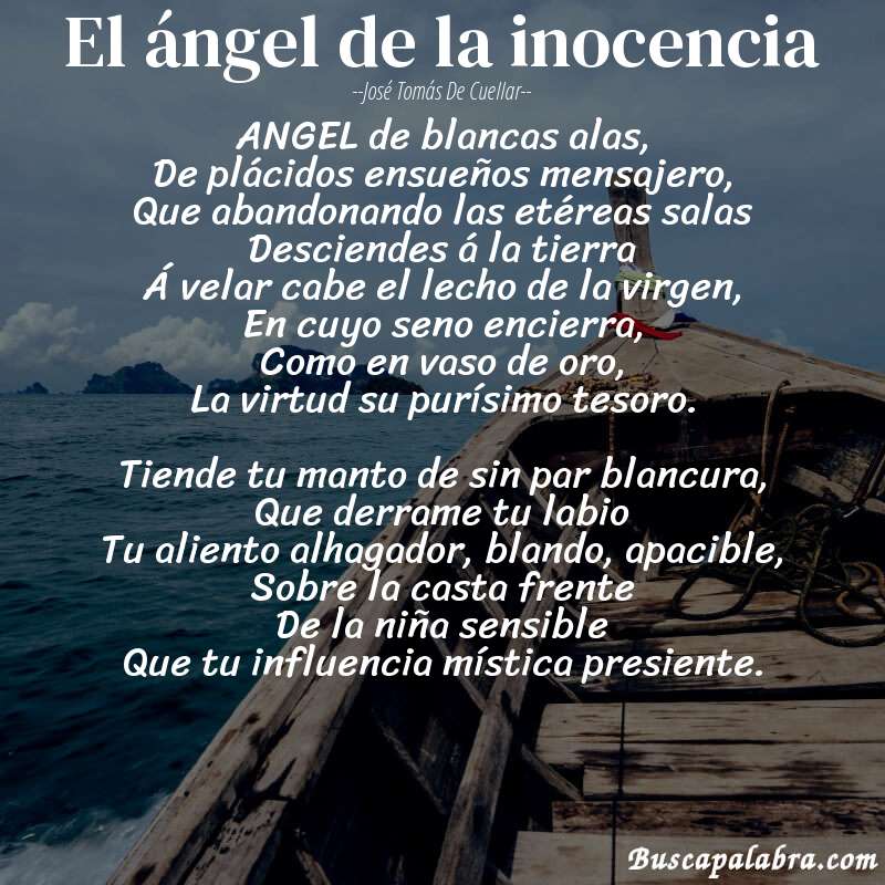 Poema El ángel de la inocencia de José Tomás de Cuellar con fondo de barca