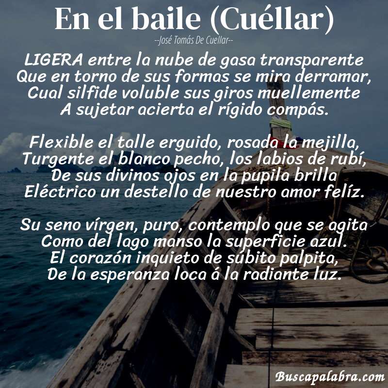 Poema En el baile (Cuéllar) de José Tomás de Cuellar con fondo de barca