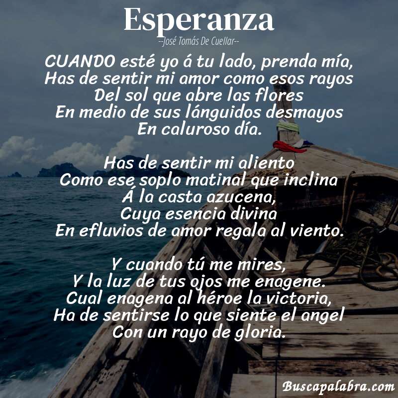 Poema Esperanza de José Tomás de Cuellar con fondo de barca
