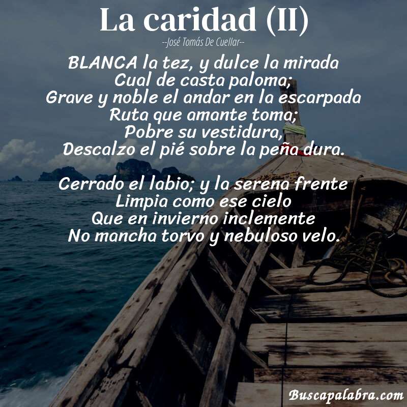 Poema La caridad (II) de José Tomás de Cuellar con fondo de barca