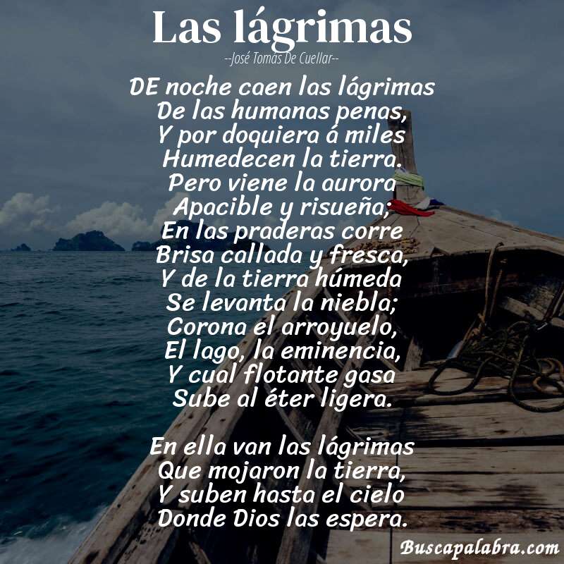 Poema Las lágrimas de José Tomás de Cuellar con fondo de barca