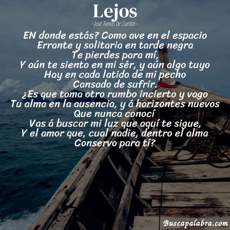 Poema Lejos de José Tomás de Cuellar con fondo de barca