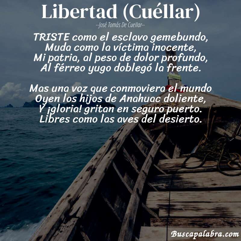 Poema Libertad (Cuéllar) de José Tomás de Cuellar con fondo de barca