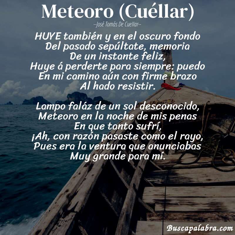 Poema Meteoro (Cuéllar) de José Tomás de Cuellar con fondo de barca