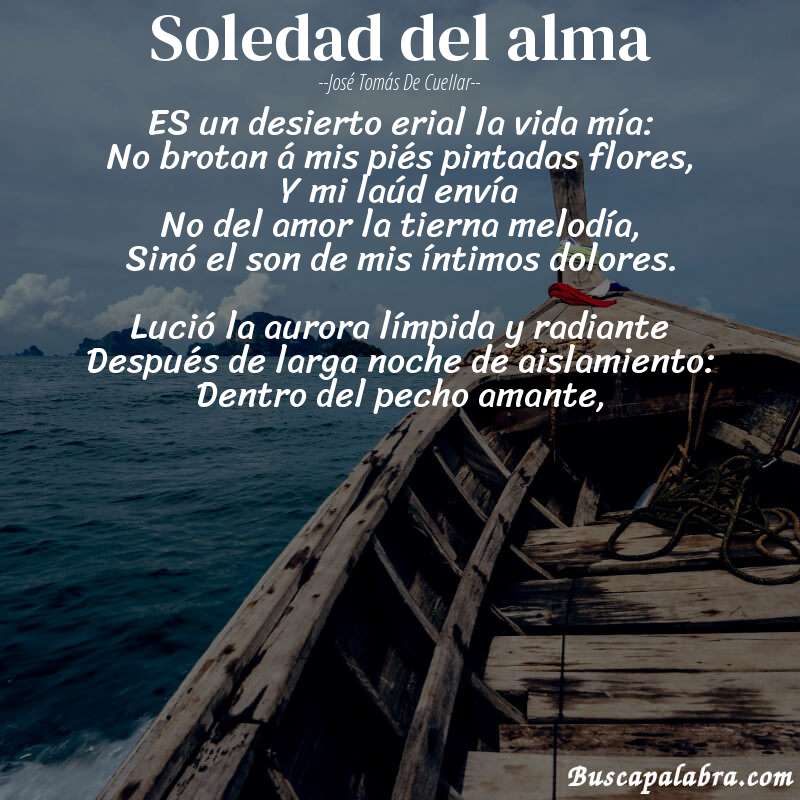 Poema Soledad del alma de José Tomás de Cuellar con fondo de barca
