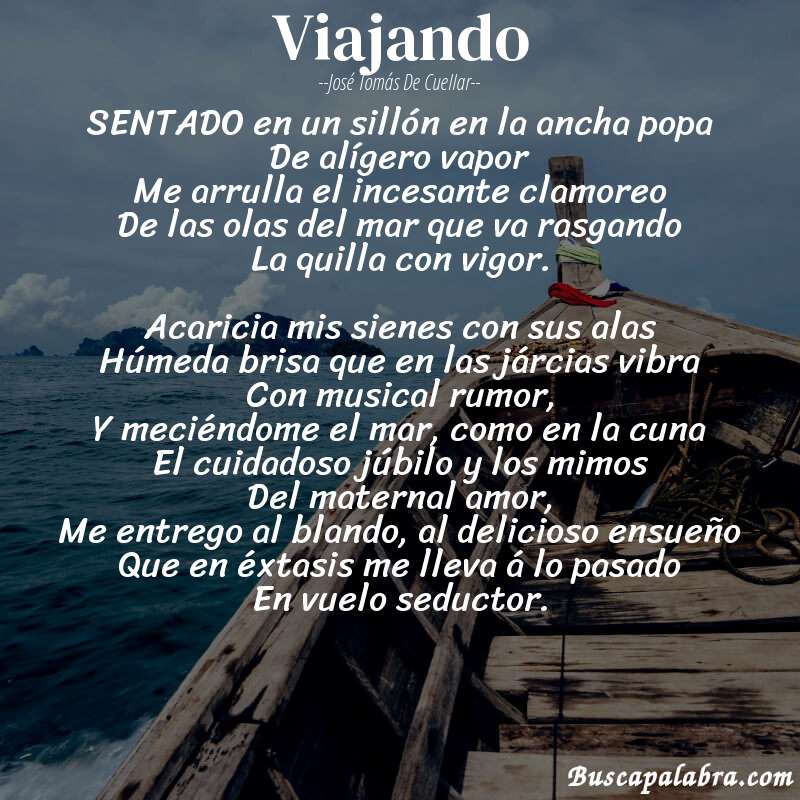 Poema Viajando de José Tomás de Cuellar con fondo de barca