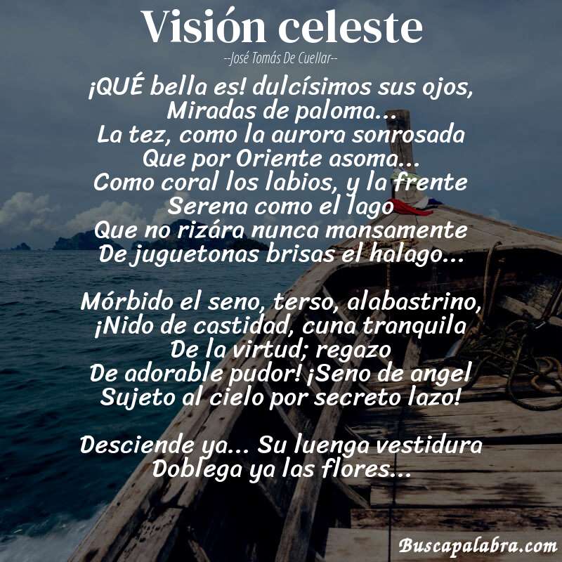 Poema Visión celeste de José Tomás de Cuellar con fondo de barca