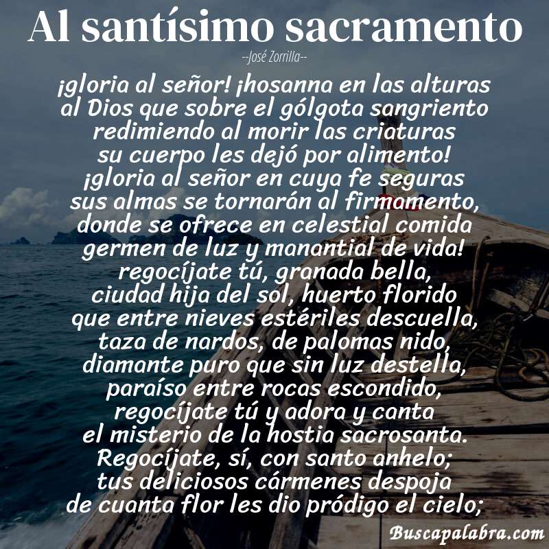 Poema al santísimo sacramento de José Zorrilla con fondo de barca