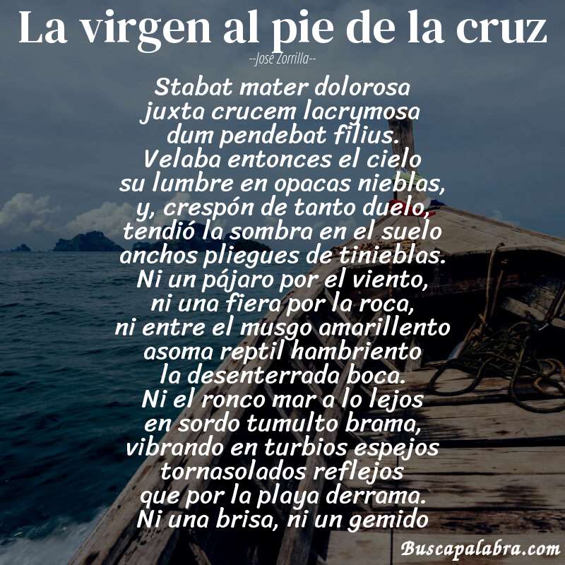 Poema la virgen al pie de la cruz de José Zorrilla con fondo de barca