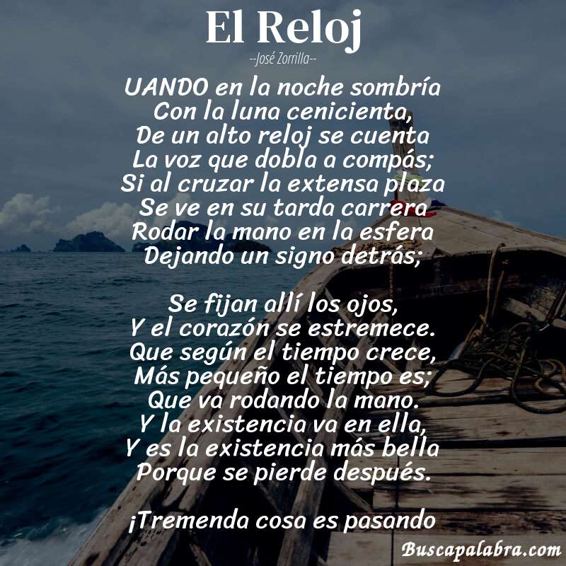 Poema El Reloj de José Zorrilla con fondo de barca