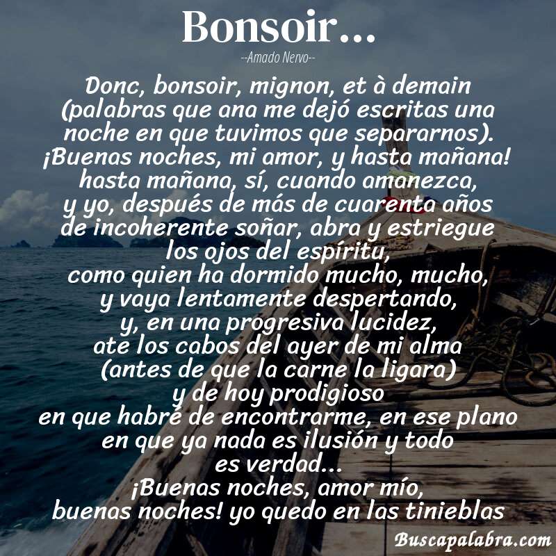Poema bonsoir... de Amado Nervo con fondo de barca