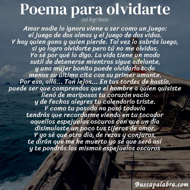 Poema poema para olvidarte de José Ángel Buesa con fondo de barca