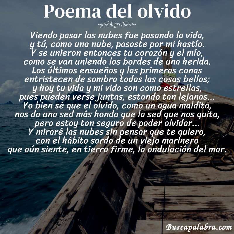 Poema poema del olvido de José Ángel Buesa con fondo de barca