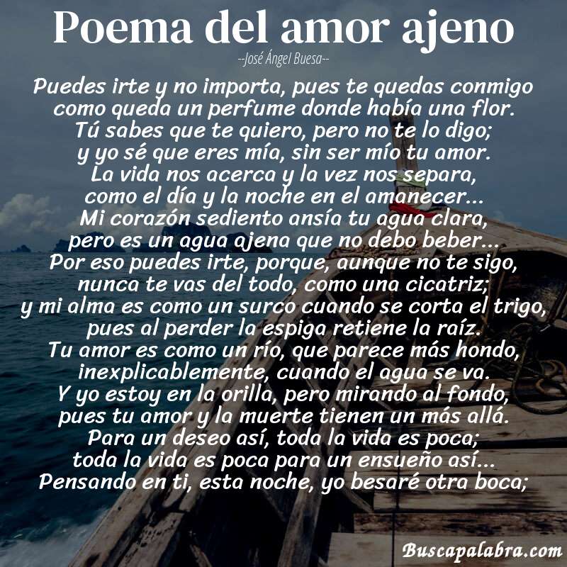Poema poema del amor ajeno de José Ángel Buesa con fondo de barca