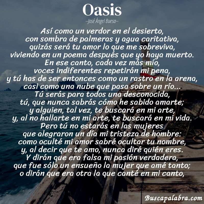 Poema oasis de José Ángel Buesa con fondo de barca