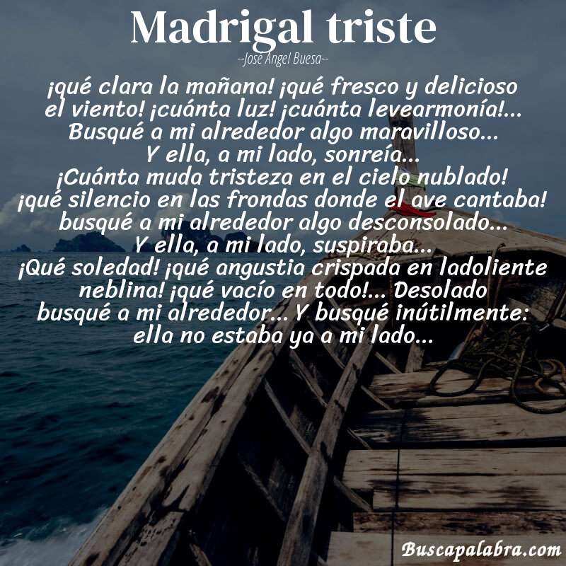 Poema madrigal triste de José Ángel Buesa con fondo de barca