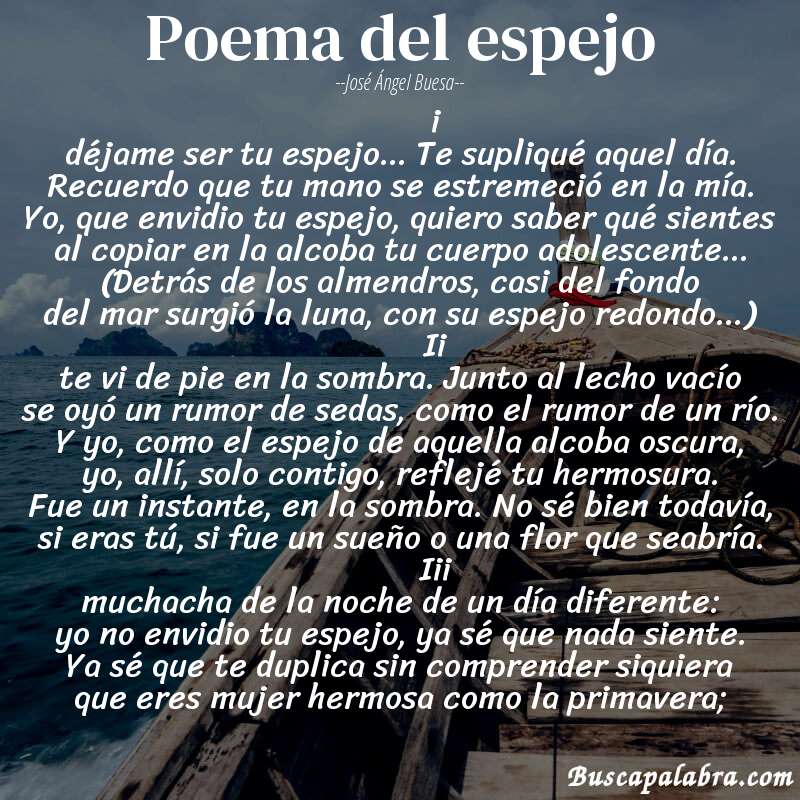 Poema poema del espejo de José Ángel Buesa con fondo de barca