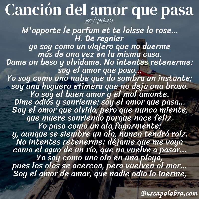 Poema canción del amor que pasa de José Ángel Buesa con fondo de barca