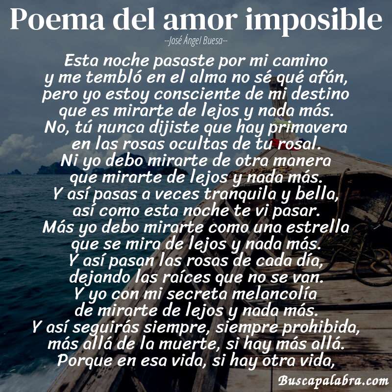 Poema poema del amor imposible de José Ángel Buesa con fondo de barca