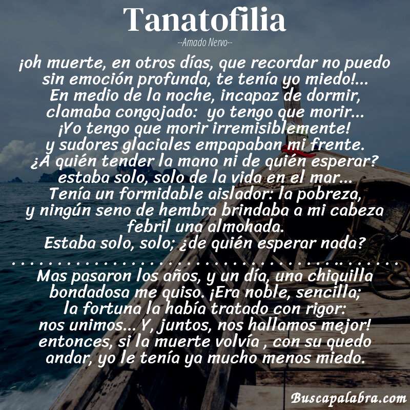 Poema tanatofilia de Amado Nervo con fondo de barca