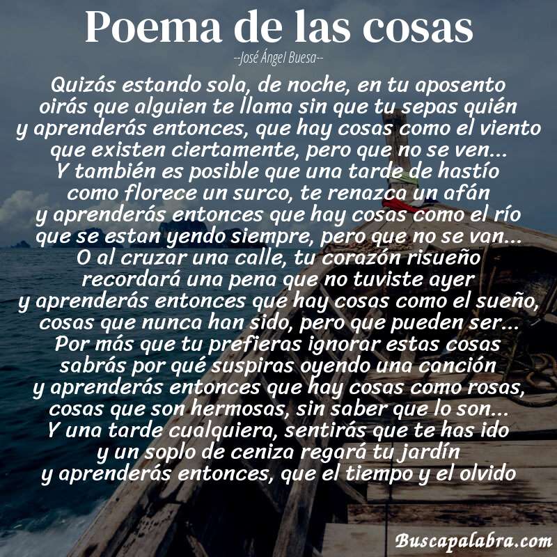 Poema poema de las cosas de José Ángel Buesa con fondo de barca