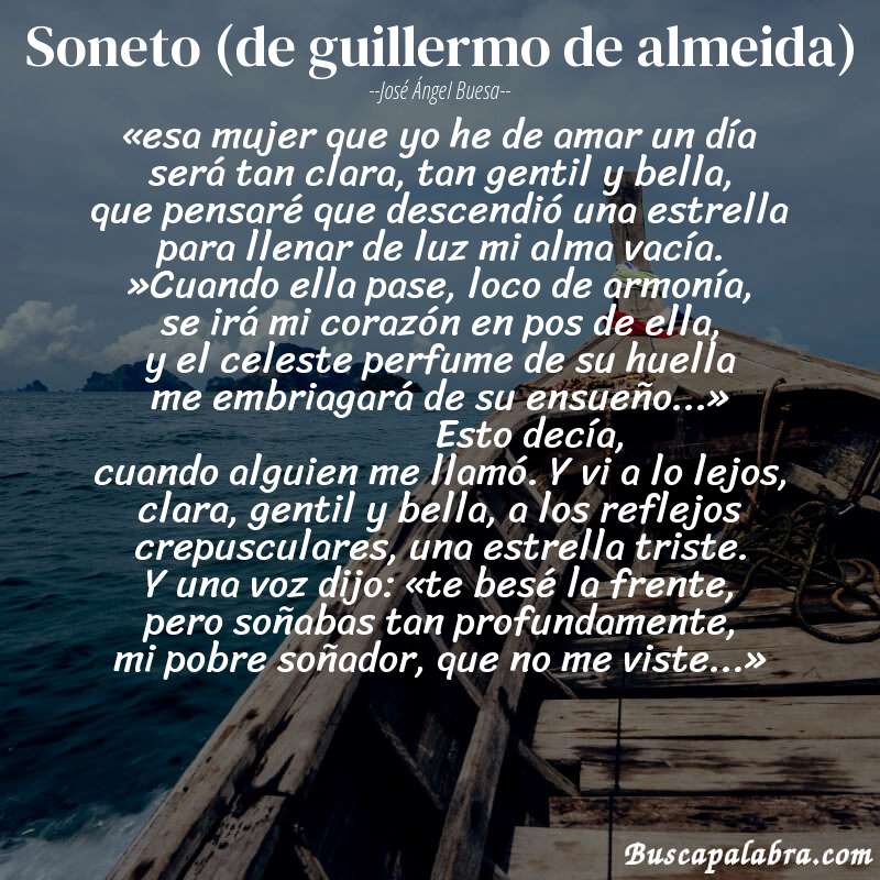 Poema soneto (de guillermo de almeida) de José Ángel Buesa con fondo de barca