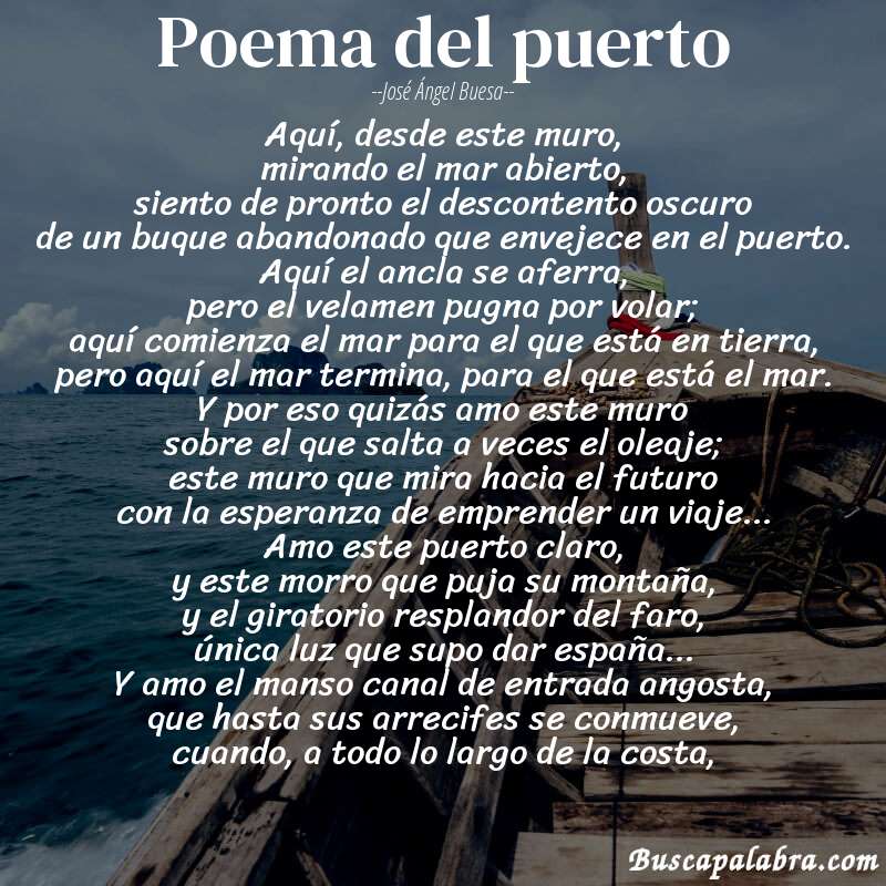 Poema poema del puerto de José Ángel Buesa con fondo de barca