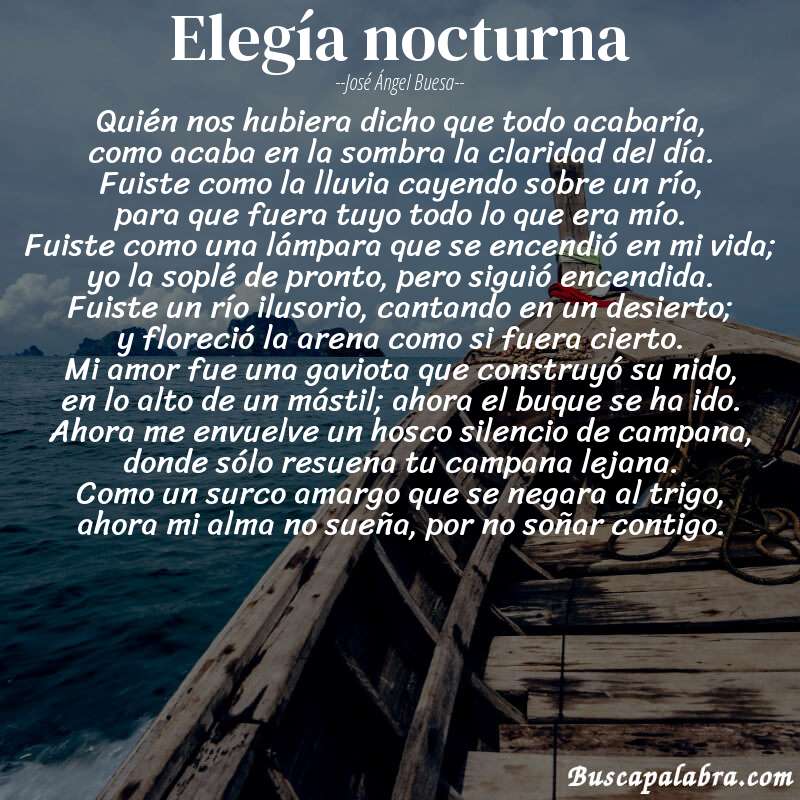 Poema elegía nocturna de José Ángel Buesa con fondo de barca
