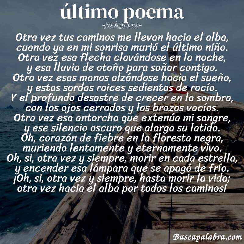 Poema último poema de José Ángel Buesa con fondo de barca