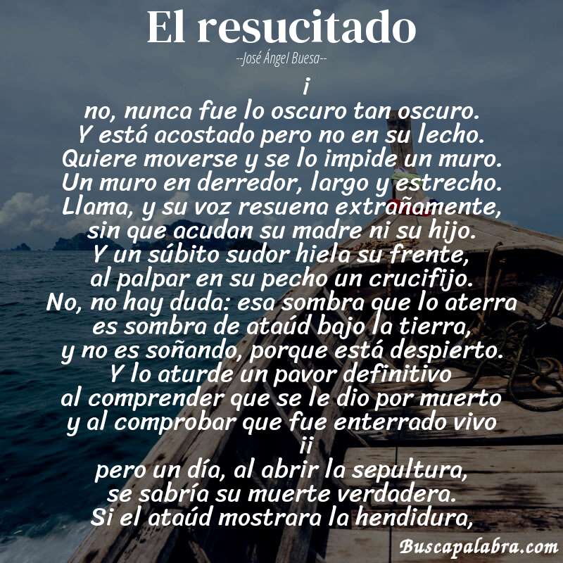 Poema el resucitado de José Ángel Buesa con fondo de barca