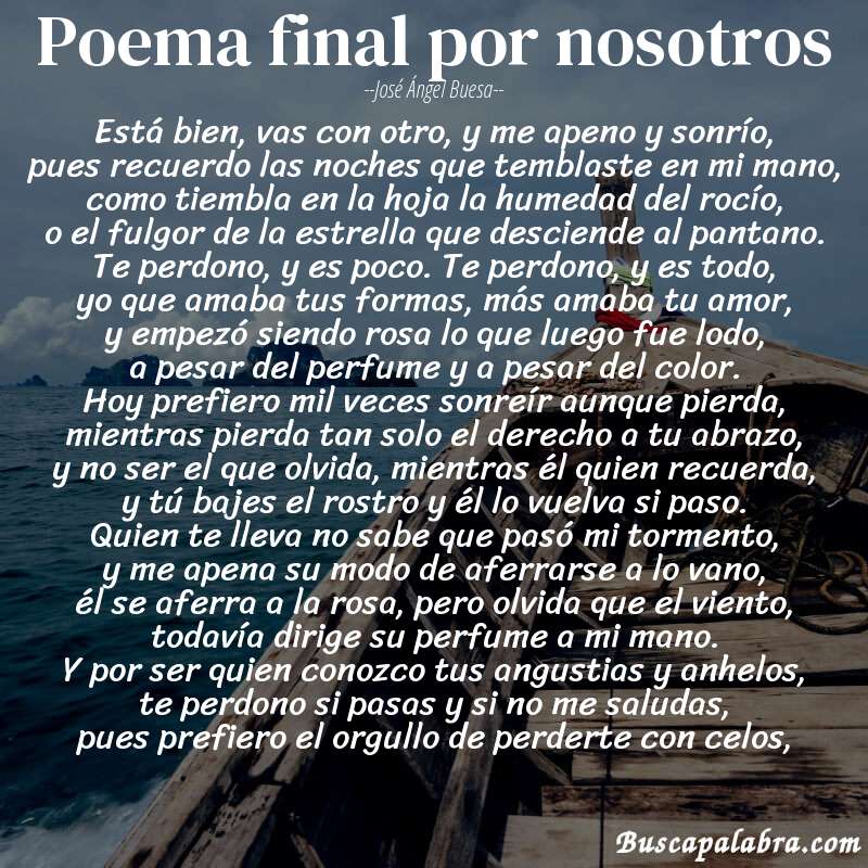 Poema poema final por nosotros de José Ángel Buesa con fondo de barca