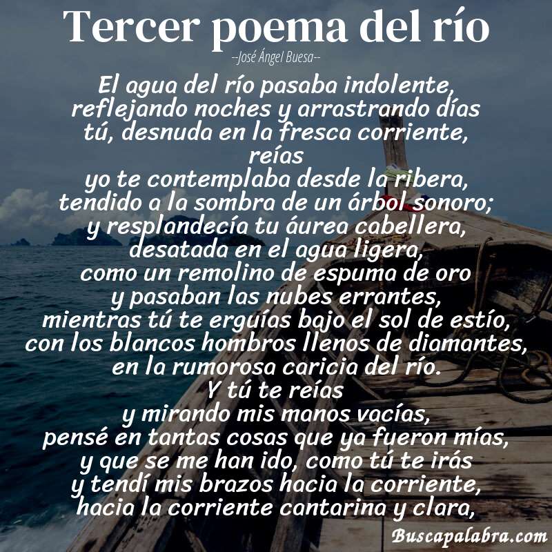 Poema tercer poema del río de José Ángel Buesa con fondo de barca