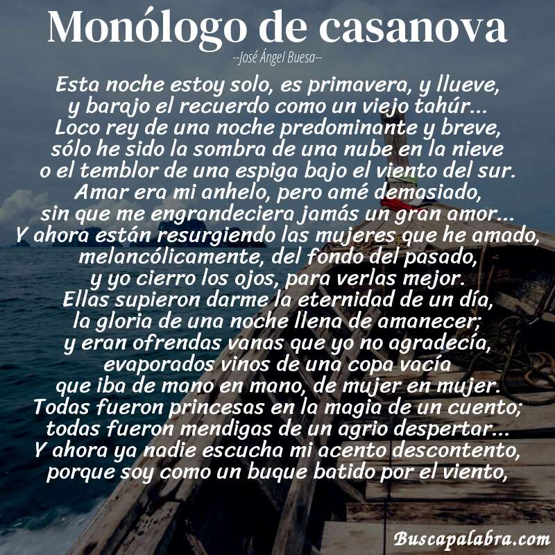 Poema monólogo de casanova de José Ángel Buesa con fondo de barca