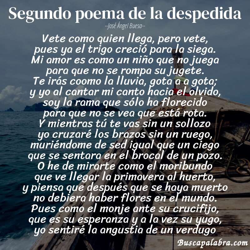 Poema segundo poema de la despedida de José Ángel Buesa con fondo de barca
