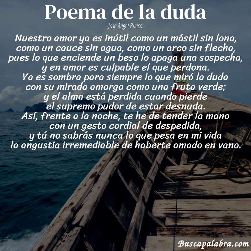 Poema poema de la duda de José Ángel Buesa con fondo de barca
