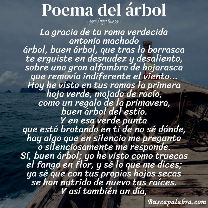 Poema poema del árbol de José Ángel Buesa con fondo de barca