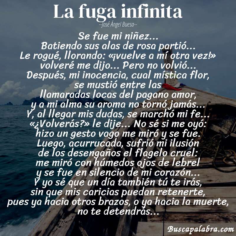 Poema la fuga infinita de José Ángel Buesa con fondo de barca