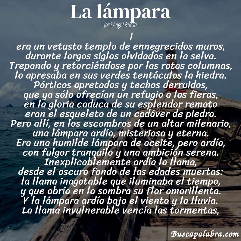 Poema la lámpara de José Ángel Buesa con fondo de barca