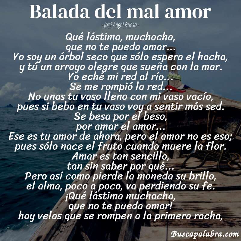 Poema balada del mal amor de José Ángel Buesa con fondo de barca