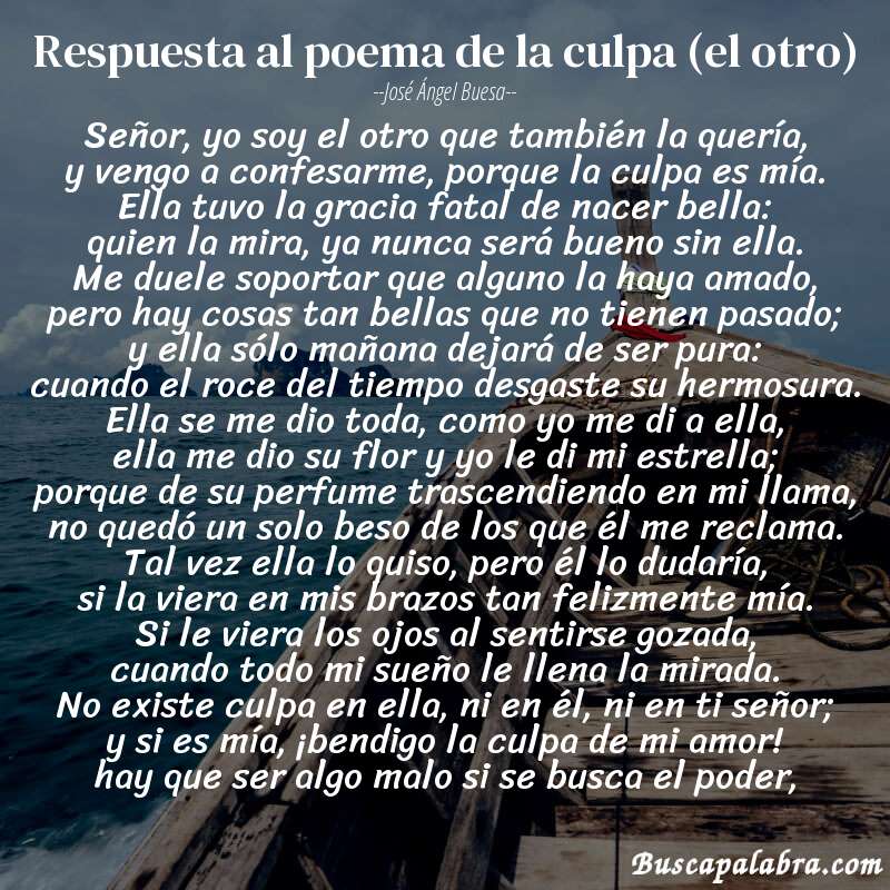 Poema respuesta al poema de la culpa (el otro) de José Ángel Buesa con fondo de barca
