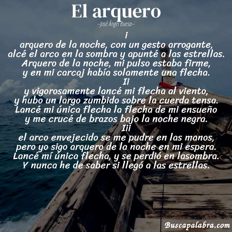 Poema el arquero de José Ángel Buesa con fondo de barca