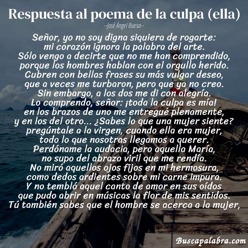 Poema respuesta al poema de la culpa (ella) de José Ángel Buesa con fondo de barca