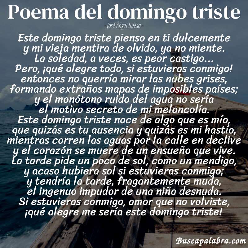 Poema poema del domingo triste de José Ángel Buesa con fondo de barca